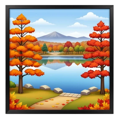 a park with a lake in autumn season sticker