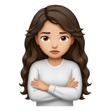 Hispanic light tan girl with long dark wavy hair with arms folded and slightly pouting sticker