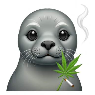 Grey slim seal sitting down and smoking weeds cannabis sticker