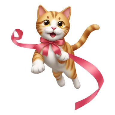 cat chasing long ribbon sticker