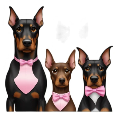 3-dobermans-including-one-white-with-a-pink-bow-tie-on-the-neck,-one-black-and-one-brown sticker