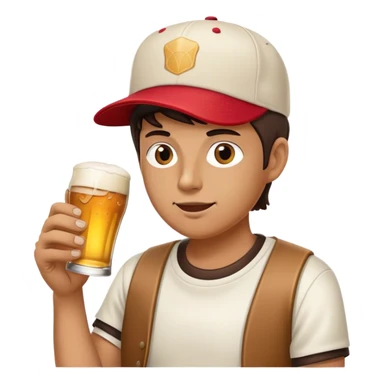 half japanese white hipster wearing a flat bill baseball cap sipping on a pint of beer holding a half eaten hamburger in the other hand sticker