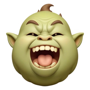 Cinematic Cute Yawning Ogre Portrait Emoji, with a surprisingly cuddly, rotund figure in soft earthy greens and browns, head tilted back in a big, gentle yawn exposing a set of comically oversized teeth, simplified yet irresistibly adorable, highly detailed with a soft glowing outline that captures the sleepy charm of a friendly ogre after a long day of gentle mischief! sticker
