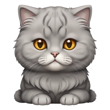 Cinematic-Fluffy-Grey-Scottish-Fold-Cat-Portrait-Emoji – Head tilted cutely with big, sparkling amber eyes, soft solid grey fur, and signature small folded ears pressed gently against its round head, simplified yet irresistibly adorable features, highly detailed, glowing with a soft and warm charm. sticker