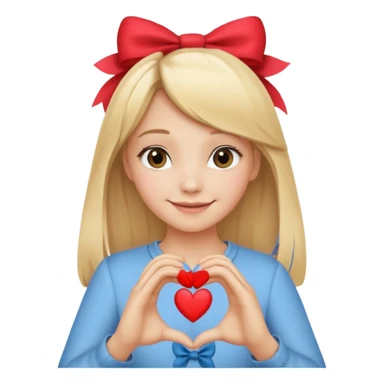 una ragazza bionda liscia con un fiocco in testa che fa un cuore con le mani sticker