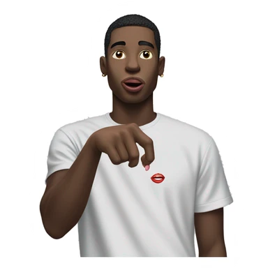 Guy wearing balenciaga tee with tongue in between fingers sticker