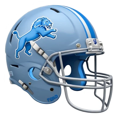 Ford car emoji in blue and silver, Detroit Lions flag on the roof, football helmet details, fun and spirited sticker