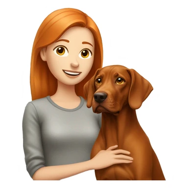 A girl with ginger hair with her vizla/ridgeback dog sticker