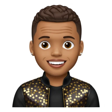 Chris Brown with dark brown hair, black sequin outfit sticker