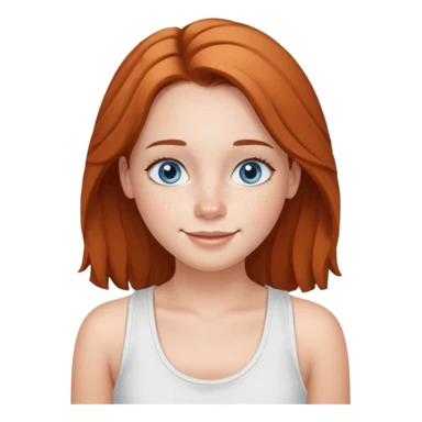 Una chica de tez blanca con pecas, nariz respingada, labios gruesos, ojos grandes color azul grisáceo, pelo largo, lacio, color avellana. Con una blusa de tirantes blanca. Que este sonriendo y q solo se vea de la cintura hacía arriba sticker