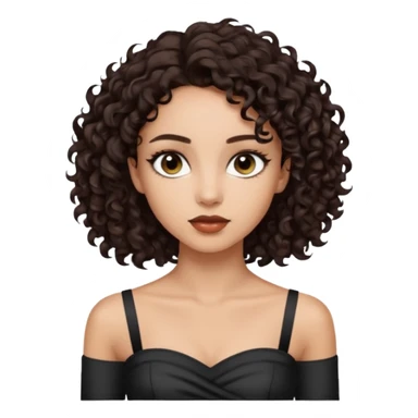 Woman with light skin and super dark brown-almost black colored irises eyes and waist length dark brown curly hair and white tube top with no straps sticker