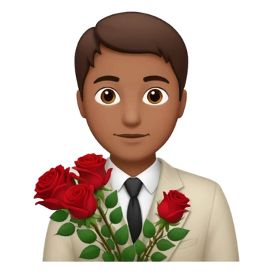 Un homme blanc brun pas en costard qui donne un bouquet de roses dans la main sticker