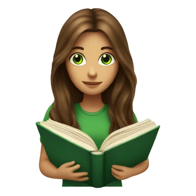 Brown long haired and green eyed girl reading a book sticker