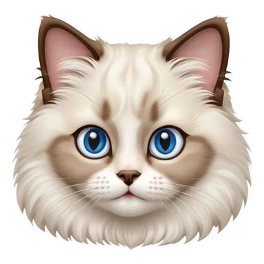 cinematic-adorable-big-eyed-fluffy-ragdoll-cat-portrait-emoji,-head-tilted-playfully-with-a-sweet-expression,-fluffy-white and brown-fur,-simplified-yet-irresistibly-cute-features-with-large,-expression, blue eyed ragdoll cat sticker