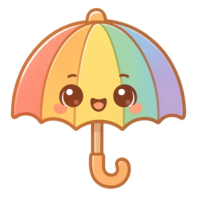 chibi sticker-style rainbow umbrella, cute and exaggerated sticker