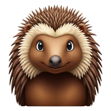 Cinematic Noble Echidna Portrait Emoji, Poised and regal, with a compact, spiky build and a textured, bristly fur in earthy browns, a distinctive pointed snout and keen, soulful eyes, Simplified yet sharp and sophisticated features, highly detailed, glowing with a warm, dignified glow, high shine, intelligent and resilient, stylized with an air of prickly elegance, focused and attentive, soft glowing outline, capturing the essence of a watchful and confident echidna, so majestic it feels as though it could scurry out of the screen with effortless authority! sticker