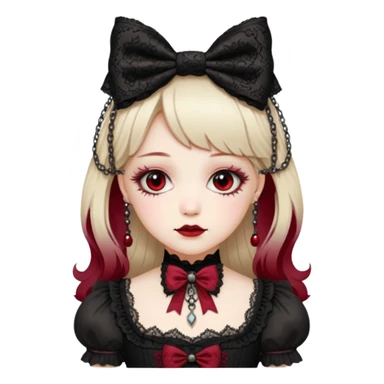 gothic lolita bow, ornate lace, black and crimson, delicate chains, Victorian influence sticker