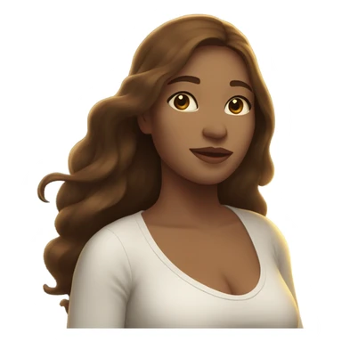 A pregnant woman with long brown hair, wearing a white dress on the side of a glowing river. In the background is a city with a beautiful sunset and trees in front of it. sticker