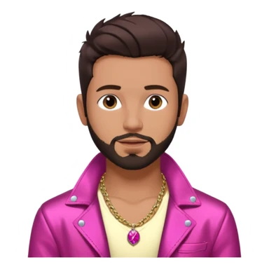 Frankie Zulferino, Pop Singer (b.1990) with dark brown hair and short beard shirtless with necklace, dark pink metallic jacket sticker