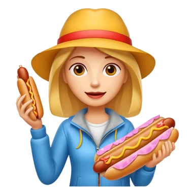 tourist woman holding hot dog sticker