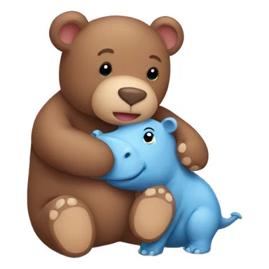 brown teddy bear holding baby hippo sticker