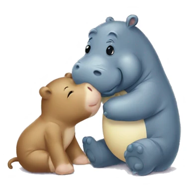 baby hippo giving a kiss to a teddy bear sticker