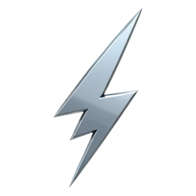 A lightning bolt emoji made of polished silver chrome, sharp yet rounded edges, glossy metallic surface, soft reflections, minimal futuristic design, iOS emoji style, centered, clean white background sticker