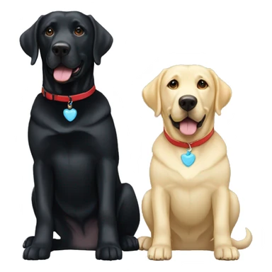 one happy adult black labradors with a red collar next to one happy adult black labradors with a light blue collar. sticker