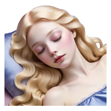 Cinematic Realistic Sleeping Beauty (Aurora) Portrait, with porcelain-like skin featuring a natural rosy flush, illuminated by soft lighting that highlights the gentle contours of her face. Her golden blonde hair flows in soft, detailed waves with subtle highlights that shimmer in the light. Her deep violet-blue eyes radiate warmth and innocence, framed by arched brows and long lashes. With a soft, serene smile, she holds a delicate rose gently in one hand, her other hand resting lightly by her side. She is dressed in her classic pink gown, the fabric rich in texture with delicate folds that catch the light. A golden crown rests atop her head, gleaming with royal refinement. The portrait captures a soft, glowing aura, blending realism with an ethereal sense of beauty and timeless enchantment. sticker