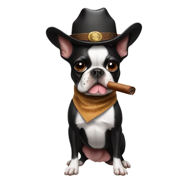 Boston terrier with a cowboy hat on and a cigar in his mouth sticker