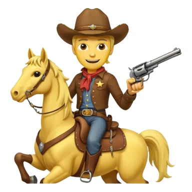 Cowboy riding a horse with revolver. Cowboy With yellow skin and smilling. I mean the face should yellow like mustard color. Simplize it and I need a full pic with horse. Like I need the leg part too sticker