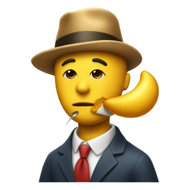 A yellow emoji who is wearing a italian hat, making a kiss and painting a painting sticker