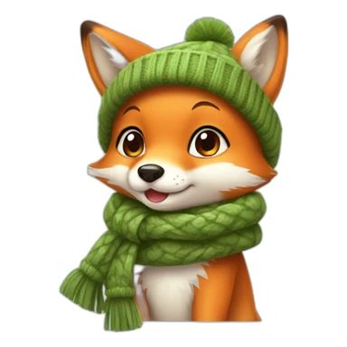 A cute little charming fox cub in a winter hat and scarf sticker
