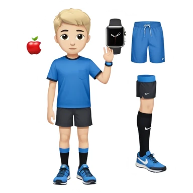 A 5.11 14 year old teen wearing black 5 inch shorts and black socks with a blue Nike shirt that goes to his waist, Birkenstocks, and an Apple Watch with a blue band sticker