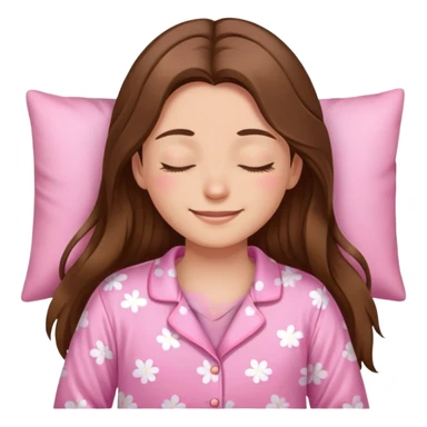 The brown long hair girl going to sleep in pink pajama with smile and closed eyes sticker