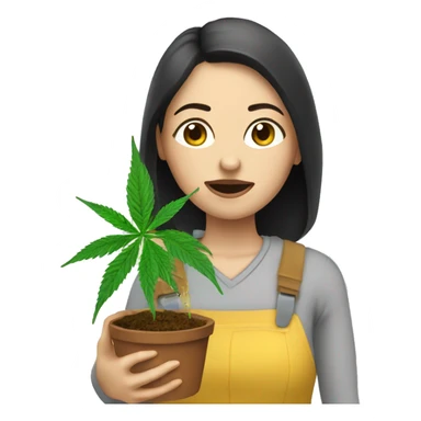 woman watering marijuana plant  - she has dark hair white skin and hayfever eyes  sticker