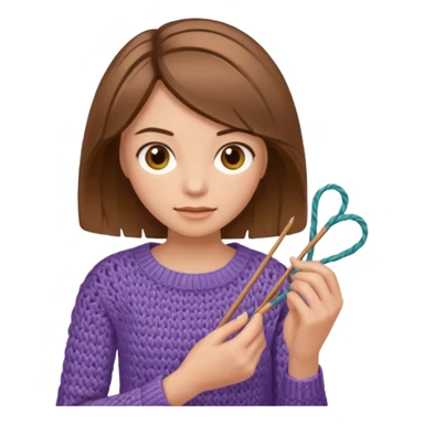  Woman with brown bobbed  hair and highlights light brown eyes no glasses  tangled Knitting emoji sticker