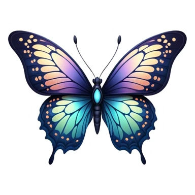 Dark, glowing, bio-luminescent butterfly, with intricate patterns, detailed markings sticker