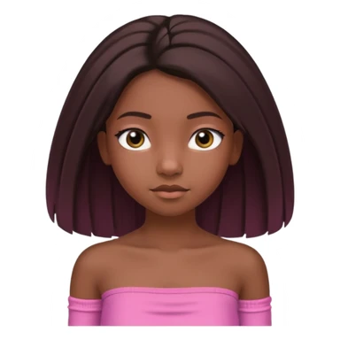 A black 12 yr old girl brushing her shoulder length hair, doe eyes, almond eyes pink tube top and black hair like the 3rd. The first one but hair straight and long and close to body sticker