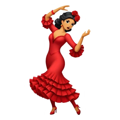 Cinematic Realistic Flamenco Dance Emoji, depicted as a passionate expressive flamenco performance with dramatic costumes and dynamic fiery movements, rendered with vibrant textures and bold energetic lighting that captures its intense rhythm. sticker