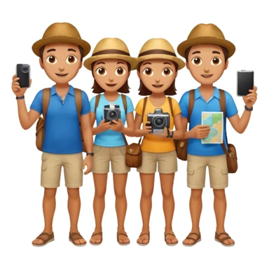 group of Italian tourists, casual clothing, holding cameras and maps, cheerful expressions sticker