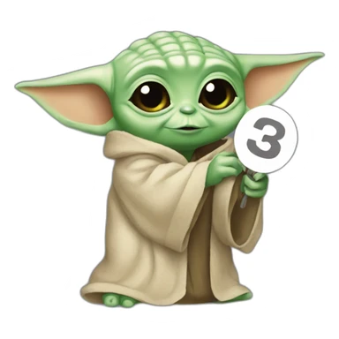 Baby Yoda holding a number 3 sign sticker