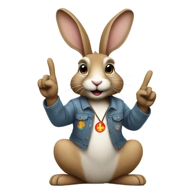 Hippie European Rabbit giving the peace sign sticker