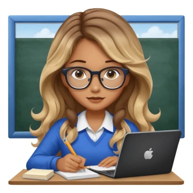 pretty female with long wavy brown hair with blonde highlights and blue eyes doing history homework  sticker
