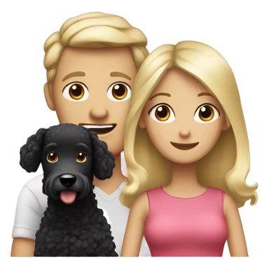 Blond mum, dad with dark hair and blond daughter with black poodle sticker