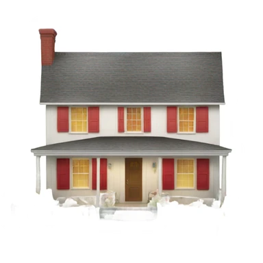 One story cottage with red shutters and a porch sticker