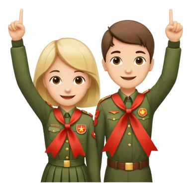 Happy Victory day। A banner is standing with a boy on one side and a girl on the other. sticker