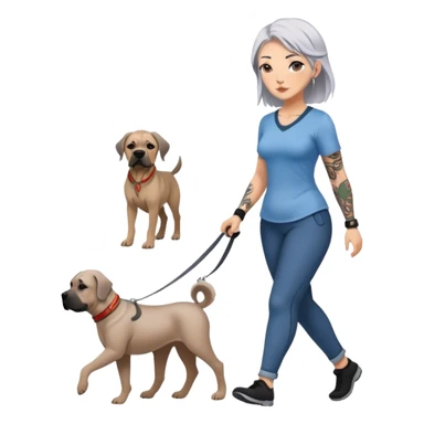 Women with silver hair tattoos and avatars walking fawn English Mastiff dog sticker