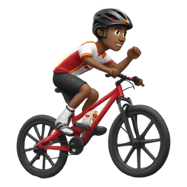 Fair skinned boy in Kansas city chiefs fan clothes riding black mountain bike sticker