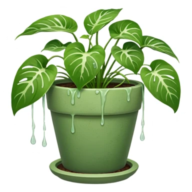 Long trailing pothos in a plant pot with drip tray sticker